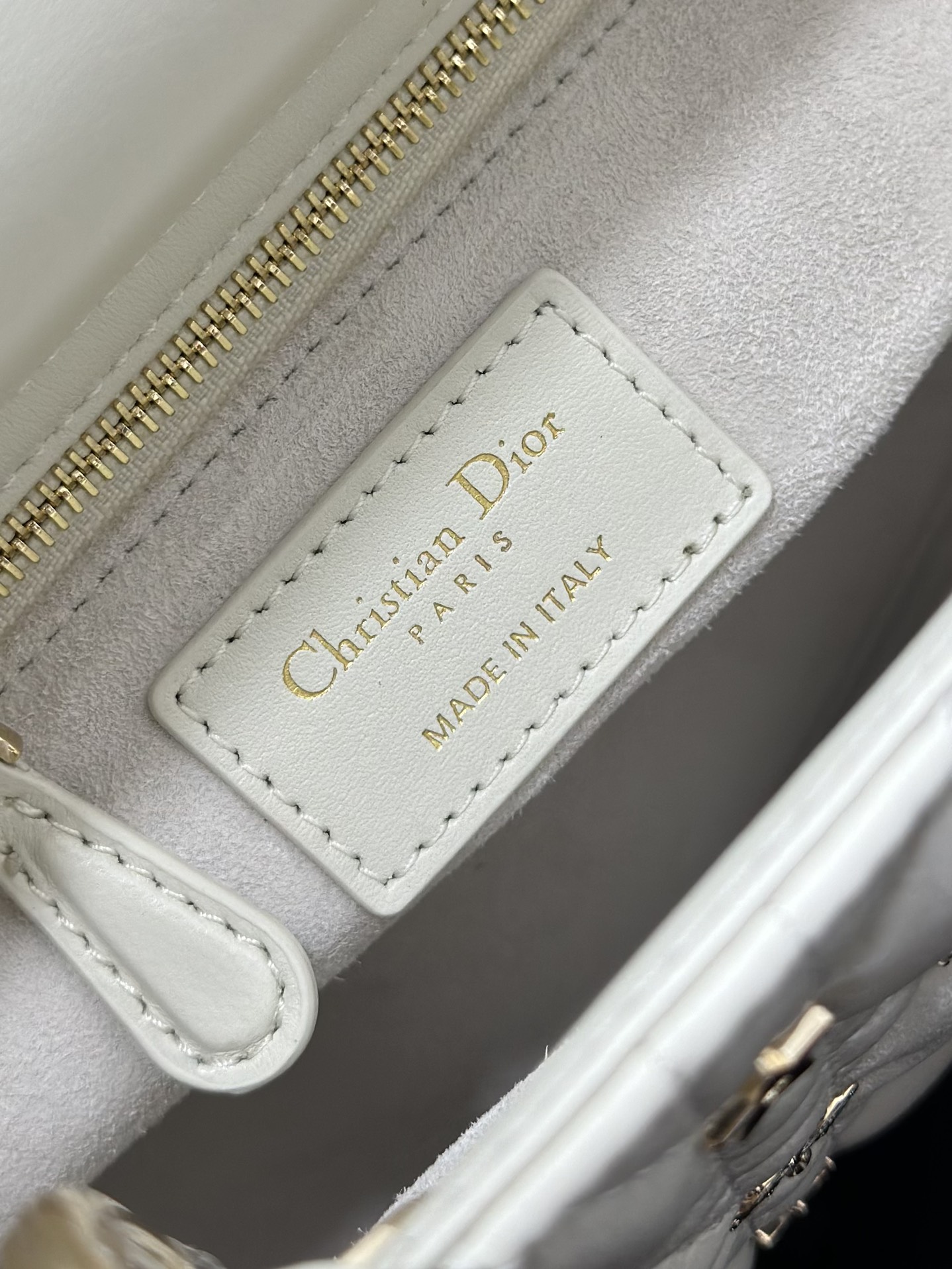 Small Lady Dior Bag White Lambskin with Dragonfly Nail